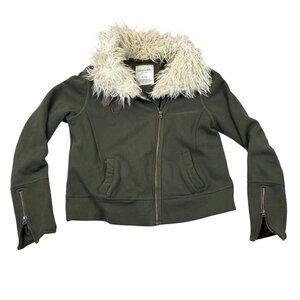 Aéropostale Women's Faux Fur Collar Full Zip Jacket XL Army Green Olive Green